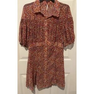 Free People Dress Strawberry Floral Print Bonnie Sheer Mini Summer L Red Flowers
